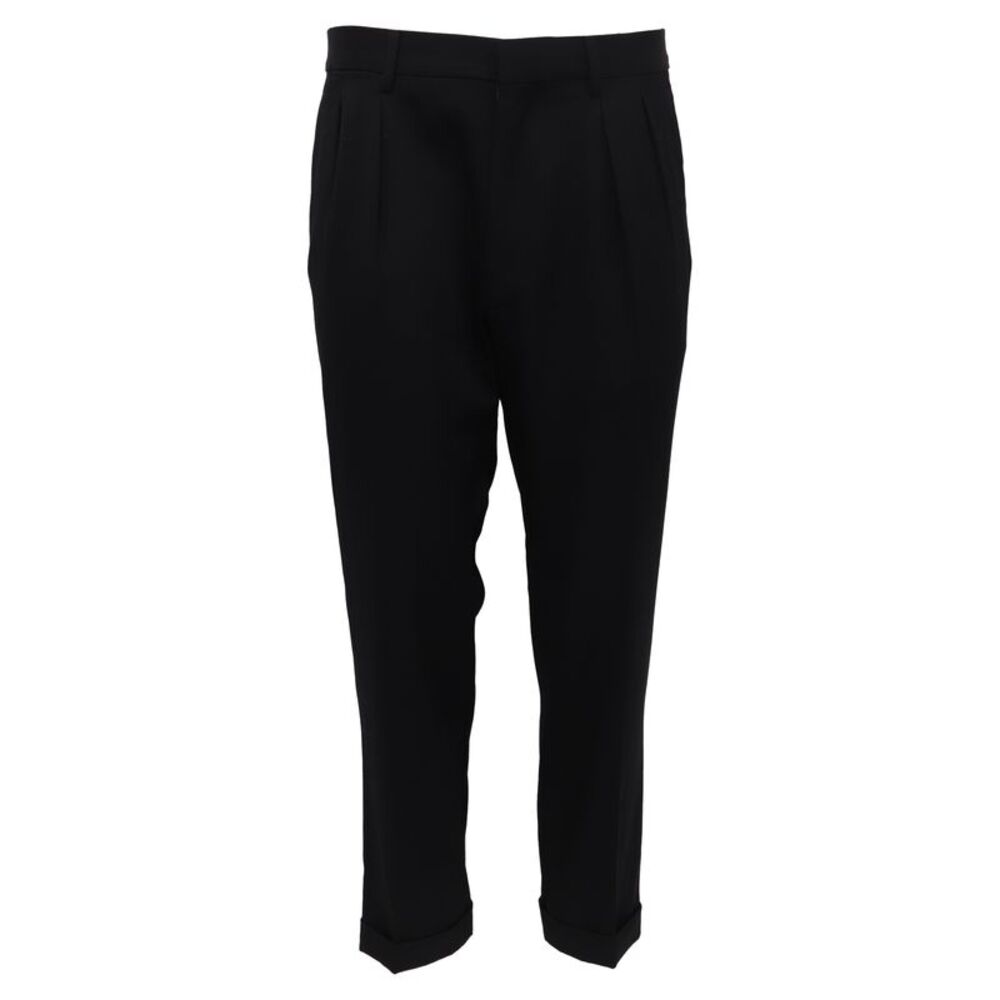 Tom Ford Pleated Cropped Trousers in Black Wool